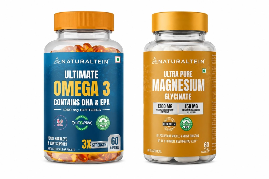 Naturaltein Heart & Muscle Wellness Duo | Omega-3 + Magnesium Glycinate