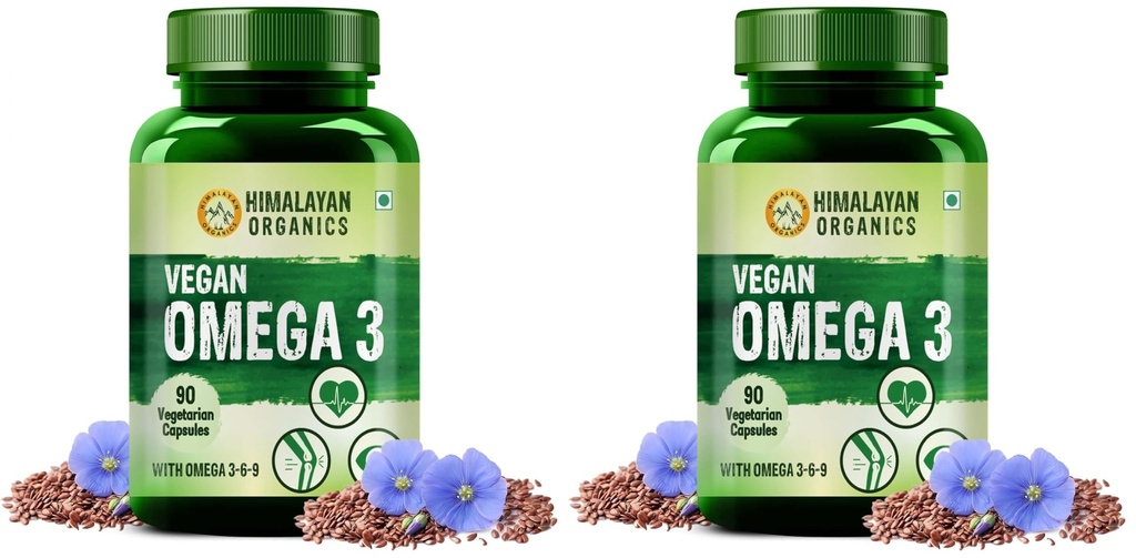 Himalayan Organics Vegan Omega 3-6-9 Supplement | Joint, Heart & Skin Support | 180 Veg Capsules (2-Pack of 90)