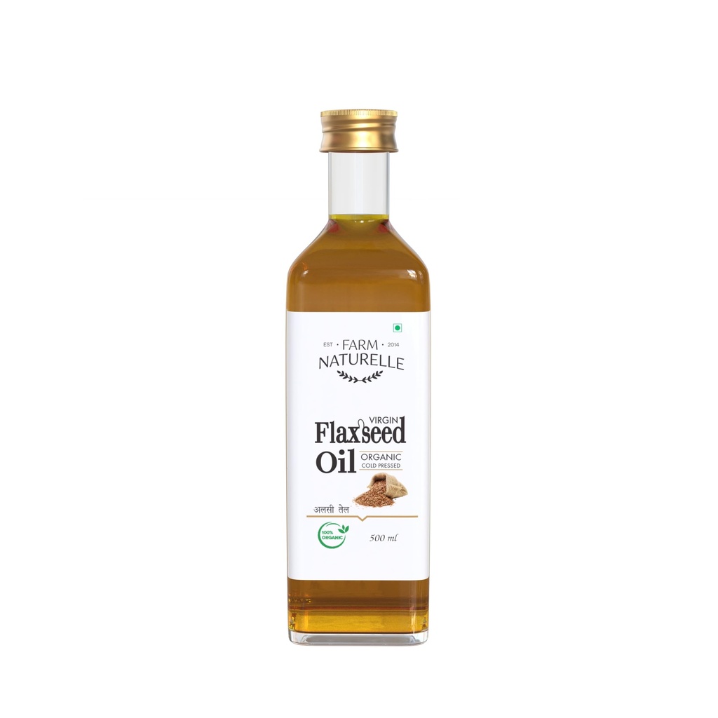 Farm Naturelle - 100% Pure Cold Pressed Flax Seed Oil (500ml) |Alsi Ka Tel in Glass Bottle for Cooking & Health Benefits
