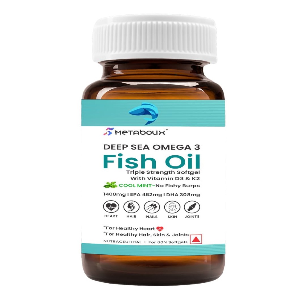 Deep Sea Omega 3 Fish Oil Capsules (60) | High EPA & DHA for Heart, Brain, Joint & Skin Health | Triple Strength Omega 3 supplement for Immunity, Metabolism & Inflammation Support