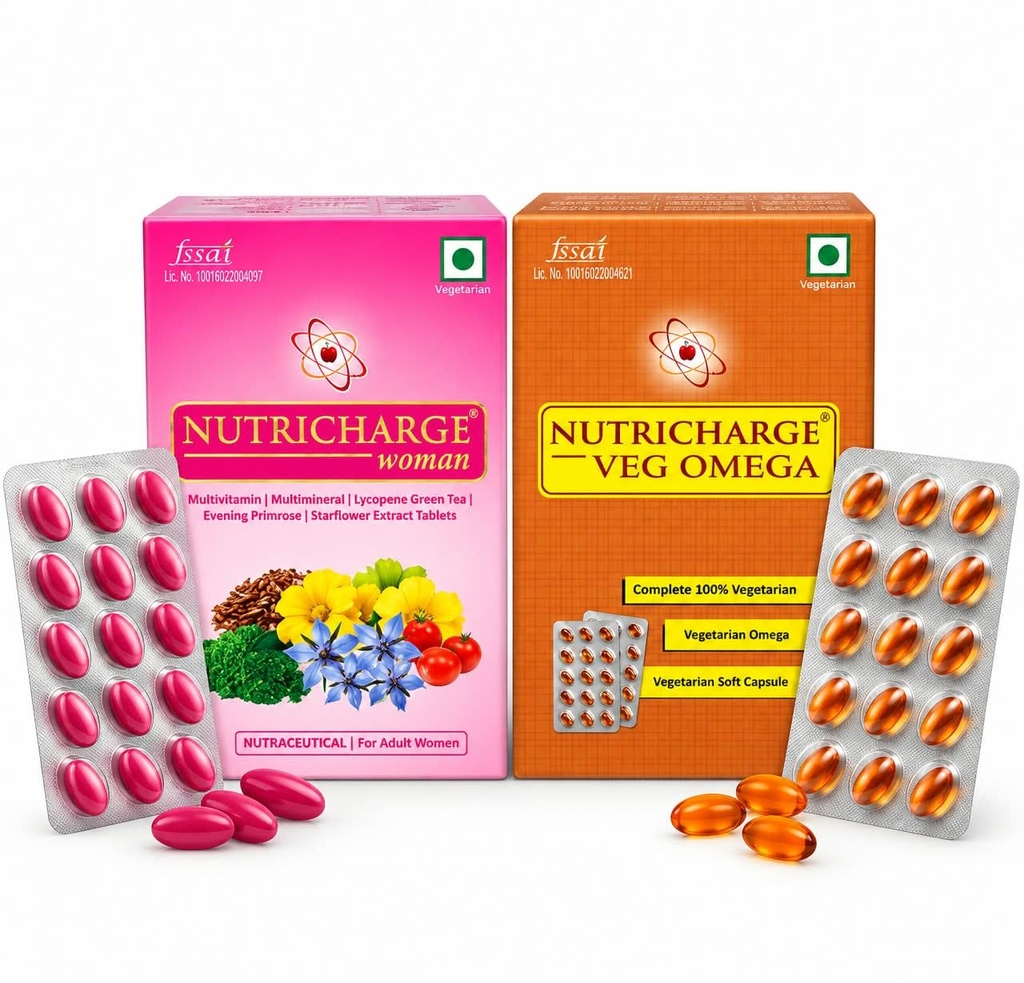 Nutricharge Women For Genral Health And Veg Omega For Maintain Nail And Hair Helath