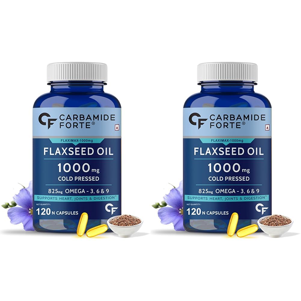 Carbamide Forte Cold Pressed Organic Flaxseed Oil Omega 3 6 9 Capsules (1000mg) - 120 Capsules (Pack of 2)
