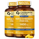Carbamide Forte Triple Strength Omega 3 Fish Oil Capsule with 495 mg EPA & 330 mg DHA | 60 Softgel Capsules | Supports Heart, Joints and Skin (Pack of 2)