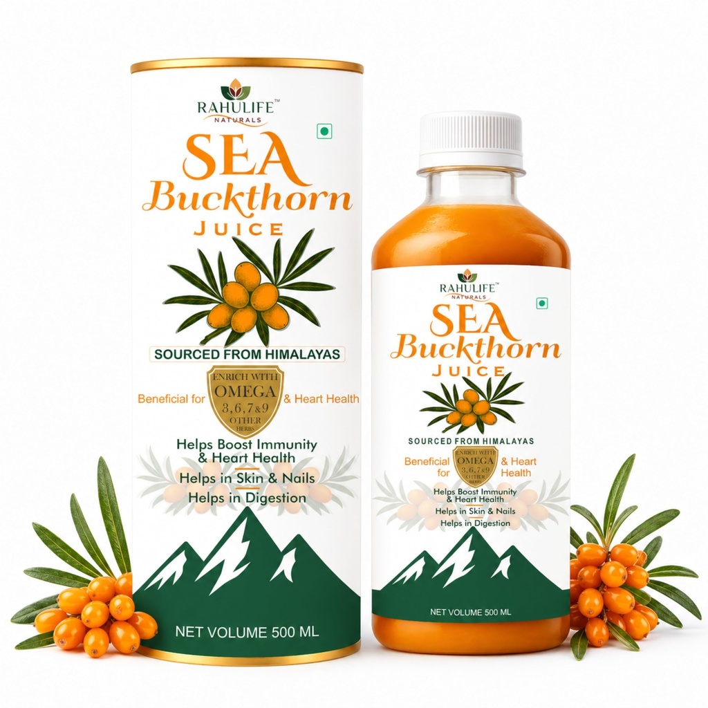 Rahulife Naturals Sea Buckthorn Juice 500ml | Himalayan Sourced | Rich in Omega 3, 6, 7 & 9 | High Omega-7 Formula | No Added Sugar | Supports Skin Glow, Immunity, Heart Health & Digestion