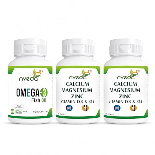 Nveda Omega 3 Fish Oil & Calcium Combo | Omega-3 with EPA & DHA + Calcium with Vitamin D3, K2, Magnesium, Zinc & B12 | Supports Heart, Brain, Bone & Joint Health