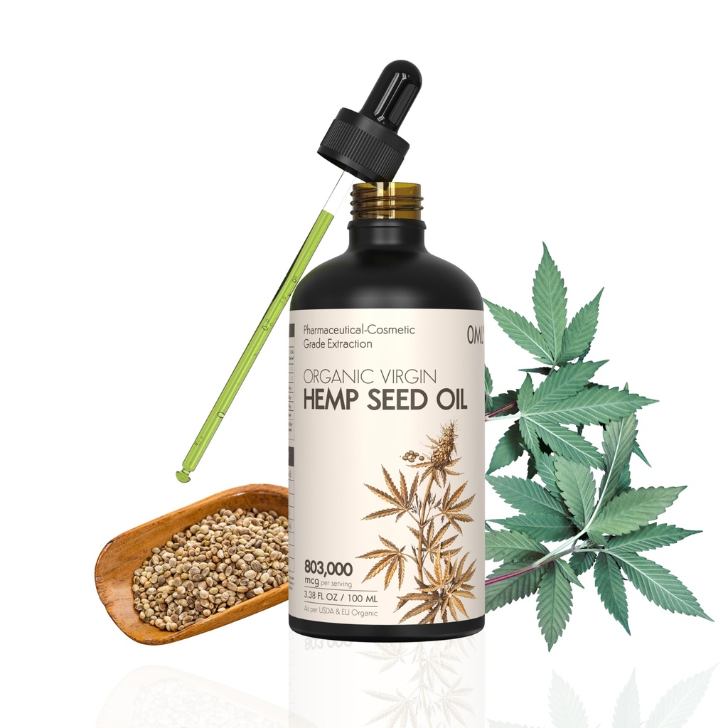 Virgin Hemp Seed Oil – Cold Pressed & Pure | Extracted from Non-GMO Hemp Seeds as per USDA & EU Standards | Supports Hair Growth, Reduces Hairfall, Dandruff & Skin Irritation | Rich in Omega 3, 6 & 9 (803,000 mcg per Serving) and Cannabidiol (CBD) | Multipurpose for Sleep, Joint Pain Relief, Skin Care, Face & Hair Treatment | 100ml Black Dropper Bottle - Pack of 1