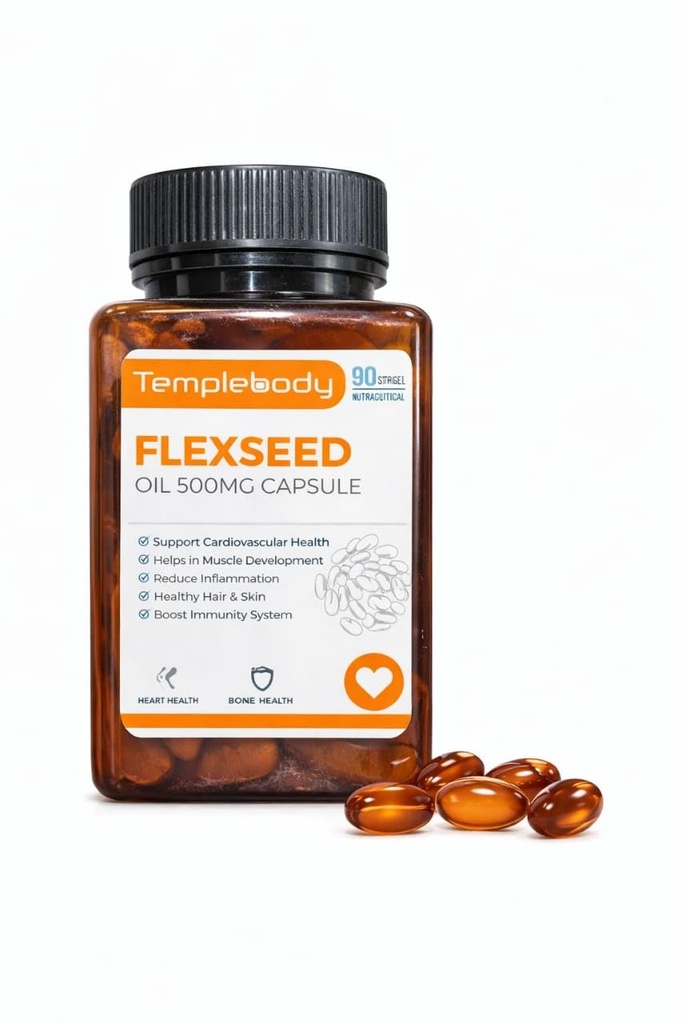 Flaxseed Oil 500mg – 90 Softgel Capsules | Omega-3 Rich Supplement for Heart, Joint & Skin Health | Cold Pressed, Plant-Based Source