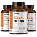 Nirvasa Omega-3 Salmon Fish Oil Capsules (1000mg, 3x60 Softgels) | High-Potency 180mg EPA & 120mg DHA | Supports Heart, Brain, Eye & Bone Health | No Fishy Burps | For Men & Women – Pack of 3