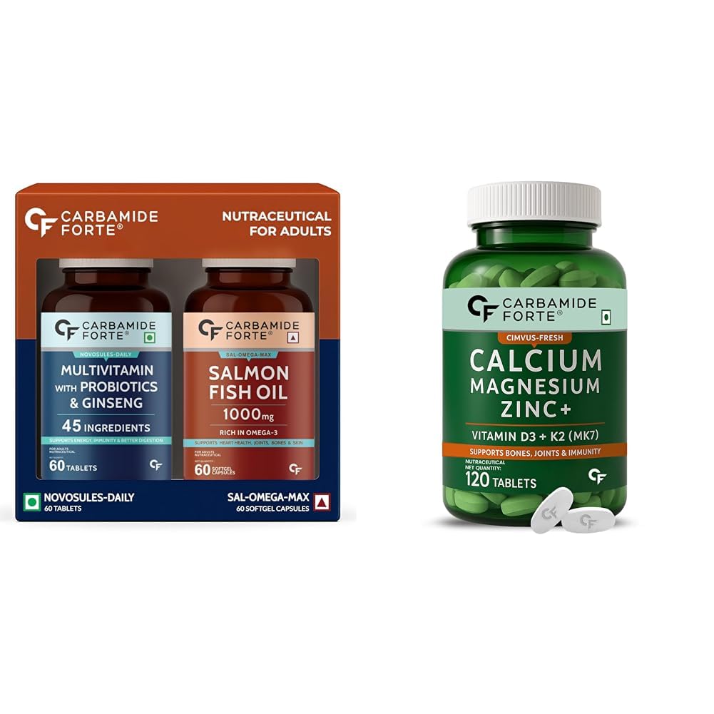 Carbamide Forte Multivitamin Tablet & Omega 3 fish oil capsules - 60 Tablets + 60 Softgel Capsules & Calcium Magnesium Zinc Tablets - 120 Tablet