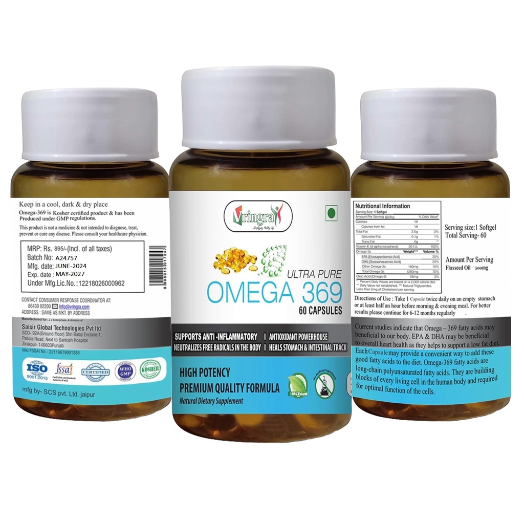 Omega 3 Capsules - Flax Seeds Oil Capsules-Flax Omega 369 Fatty Acid 60 Cap