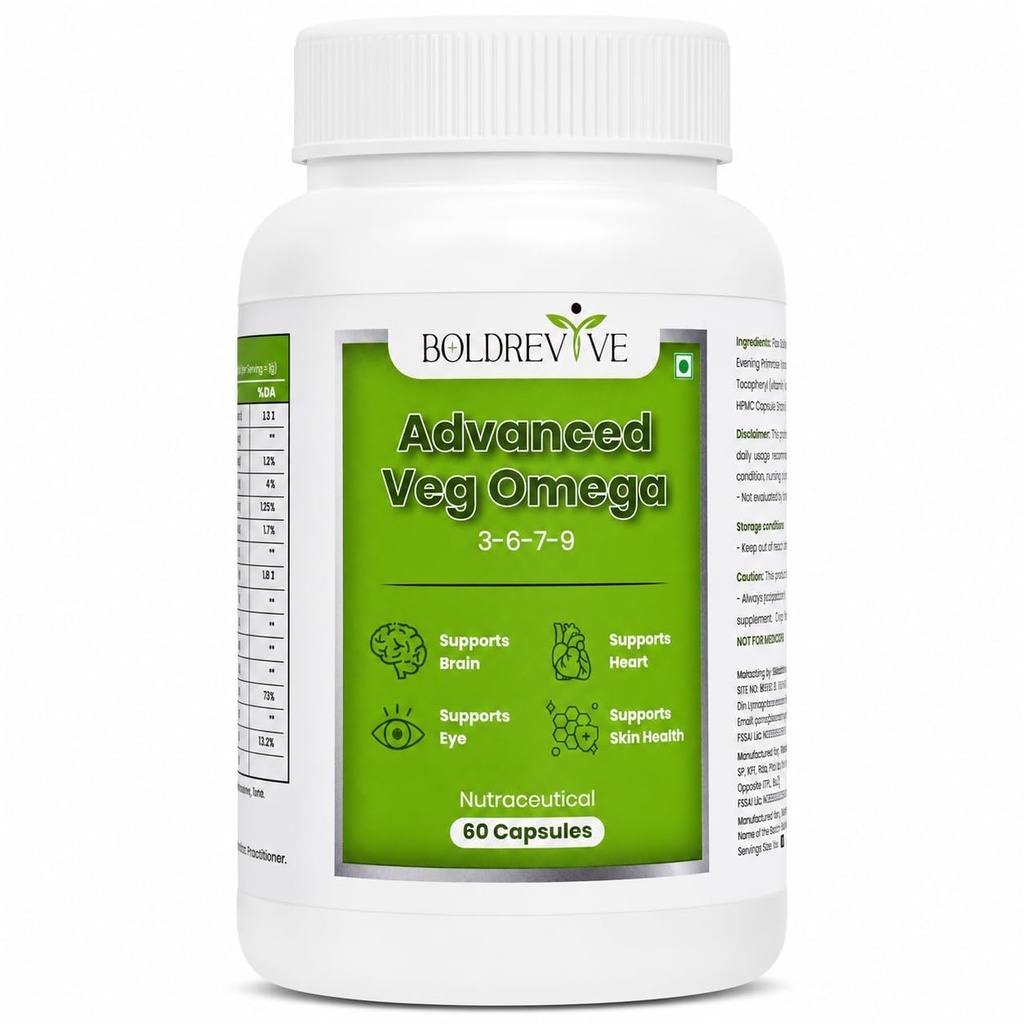 Vegan Omega 3 6 9 Capsules with Algal DHA EPA, Evening Primrose, Sea Buckthorn & Vitamin D3 – 60 Veg Capsules for Men & Women