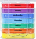 Organisateur hebdomadaire de pilules pour 1 jour 4 fois d'approvisionnement, KIGI 7 jours Stackable Pill Dispenser Vitamines Contenants (Rainbow)