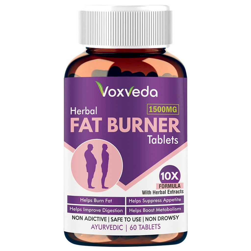 Voxveda's Fat Burner for Men & Women | Herbal Fat Burner Tablets 1500 mg (60 Tablets) | Helps Weight Loss Support with Herbal Extracts - 10X Formula | Helps Burn Fats