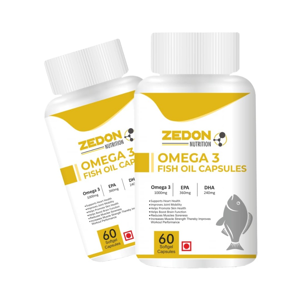 Omega-3 Fish Oil Capsules For Brain, Heart, Eye & Joint Health For Men & Womem, 60 Softgel Capsules