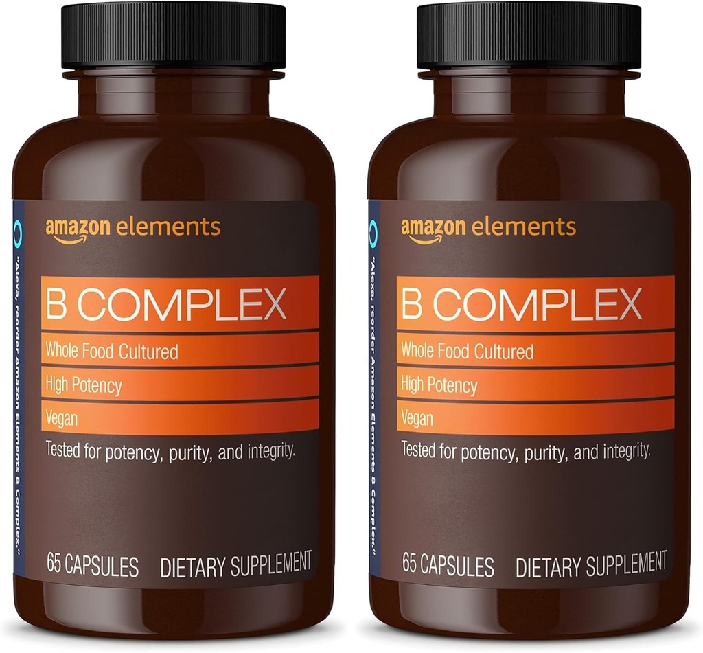 Elementi B Complex, alta potenza, 83% intero cibo coltivato, supporta il metabolismo immunitario e normale dell'energia, Vegan, 65 capsule, 2 mesi di alimentazione (Packaging May Vary) (Pack of 2)
