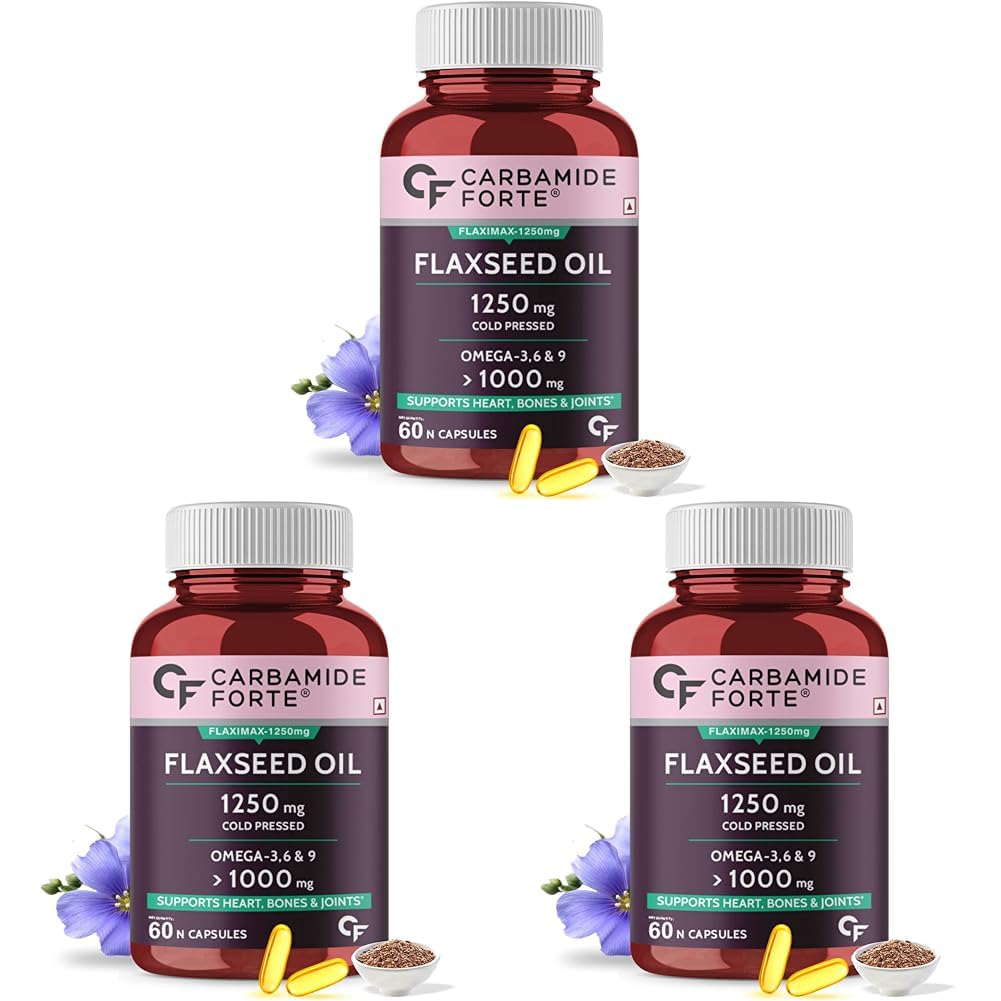 Carbamide Forte Cold Pressed Flaxseed Oil Capsules 1250mg Omega 3 6 9-60 Capsules (Pack of 3)