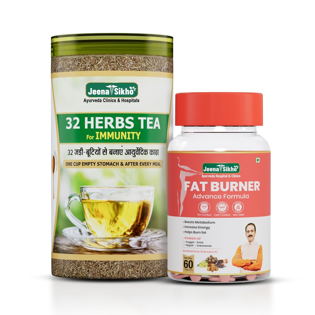 Jeena Sikho Fat Burner & 32 Herbs Tea Combo | Ayurvedic Herbs for Digestion