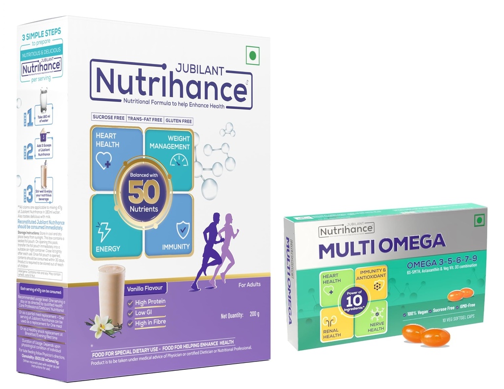 Multiomega 100% Vegan Omega Softgel | Omega 3-5-6-7-9 Vitamin D3 (10 Capsules) and Nutritional Formula help Enhance Health Vanilla Flavor 200 gm