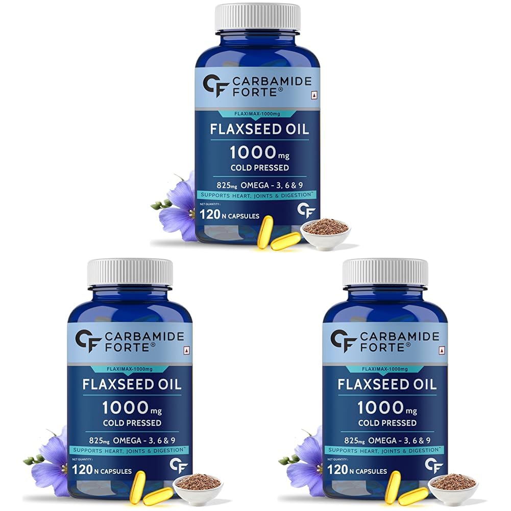 Carbamide Forte Cold Pressed Organic Flaxseed Oil Omega 3 6 9 Capsules (1000mg) - 120 Capsules (Pack of 3)