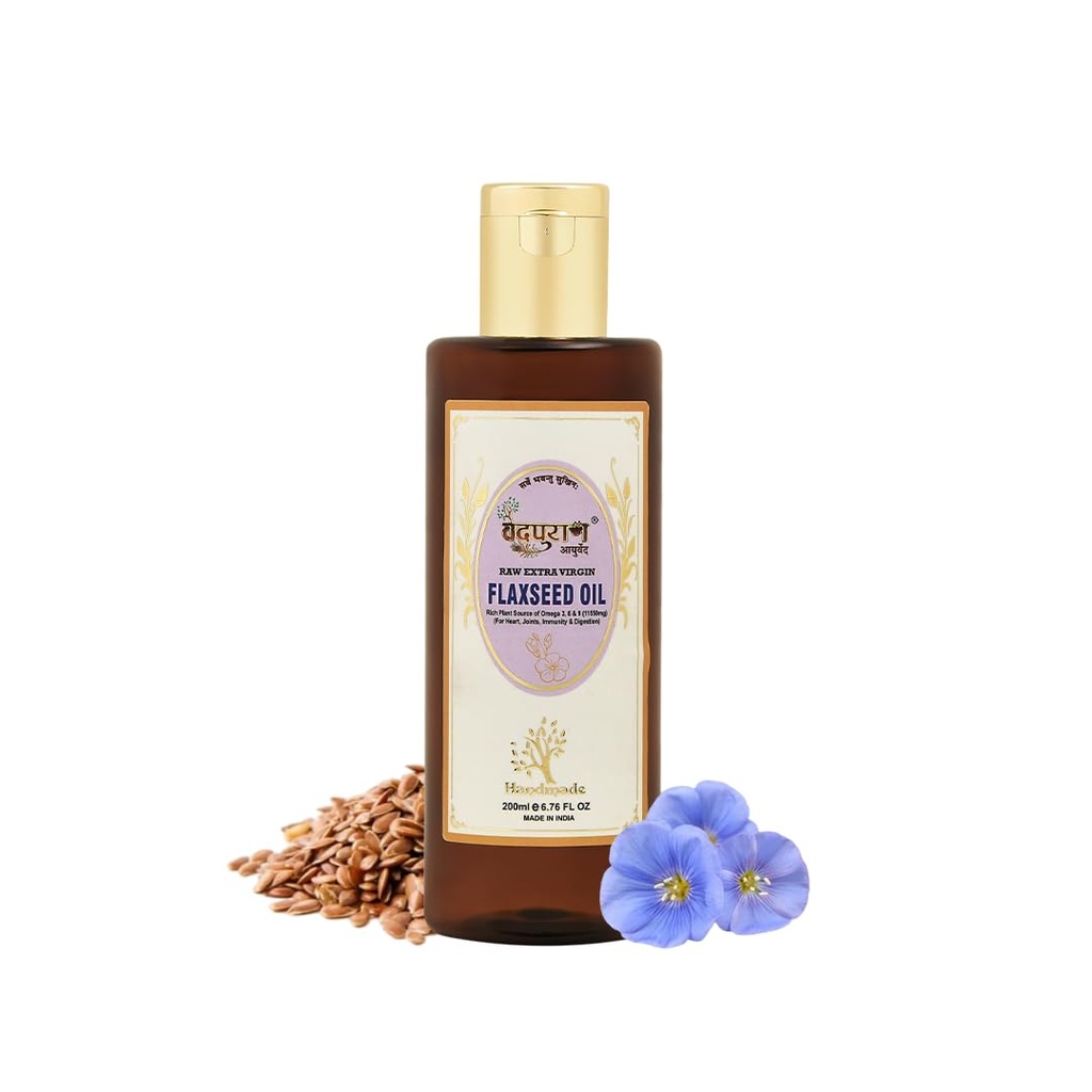 Ayurveda Cold Pressed Flax seed Oil | Kolhu/Kacchi Ghani/Chekku | Omega – 3 Enriched | For Healthy Hair, Skin Hydration, Scalp Care & Wellness | No Minerals Oil or Preservatives – 200ml