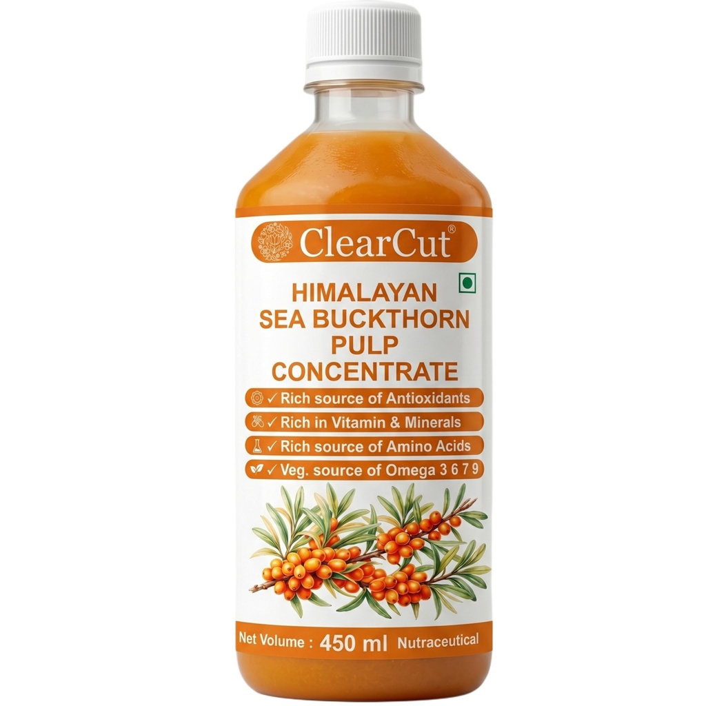 ClearCut Sea Buckthorn Juice Pulp concentrate | cold pressed | Vitamin C, Omega 3 6 7 9, Antioxidants | Immunity, Skin Glow, Gut & Heart | 450 ml