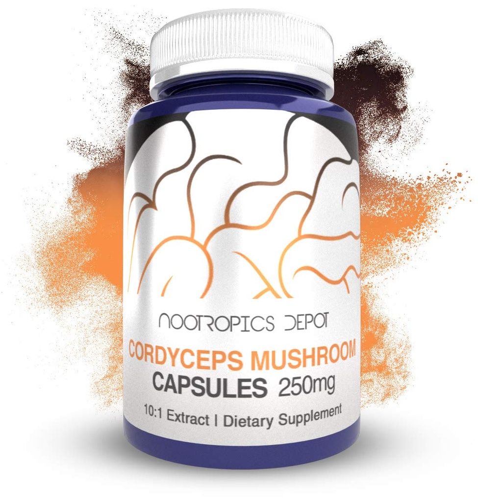 Nootropics Depot Cordyceps Mushroom Capsules | 10:1 Tutto il corpo di fruttificazione estratto | 250mg | 60 Count | Cordyceps militaris