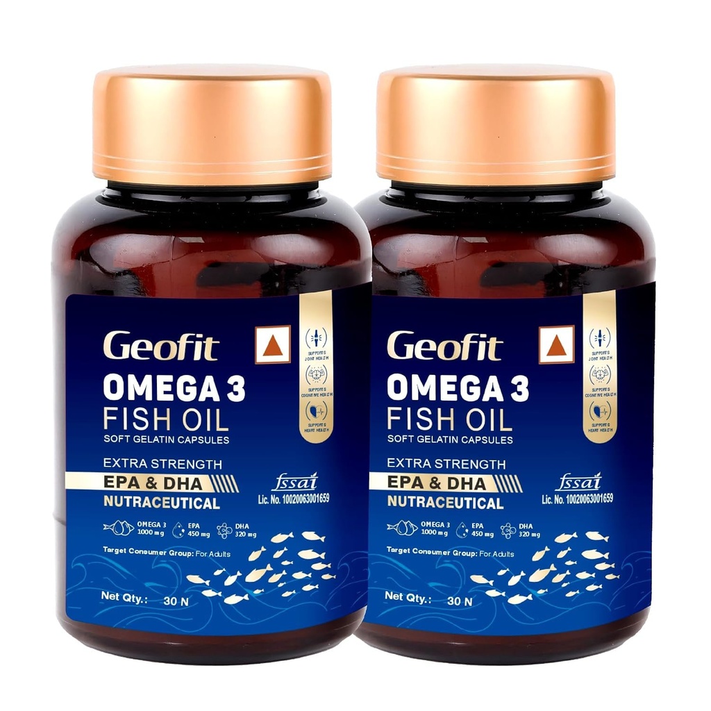 Geofit Omega 3 Fish Oil Capsules with EPA & DHA for Adults, 30Cap.Pack of 2