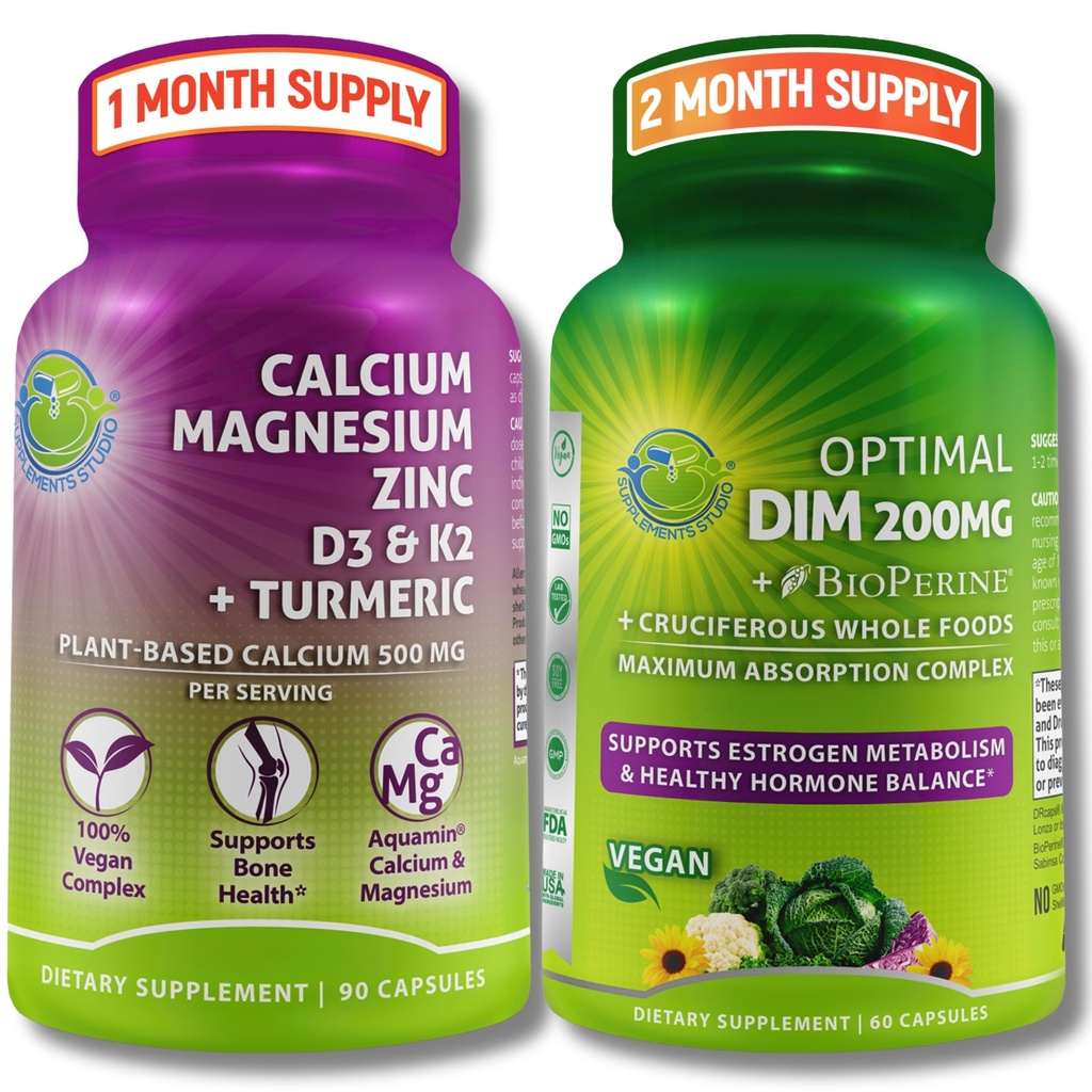 Knochen & Hormon Support Bundle – DIM 200mg mit BioPerine® & Cruciferous Vegetables + Pflanzenbasiertes Calcium 500mg, Magnesium, Zink, D3, K2 & Turmeric – Vegan, Non-GMO, Clean Daily Wellness Support