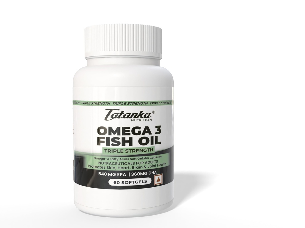 Omega 3 Fish Oil Triple Strength | 540mg EPA & 360mg DHA | 60 Softgels | Supports Heart, Brain, Joint & Eye Health | Non-GMO & High Potency Omega-3 Supplement