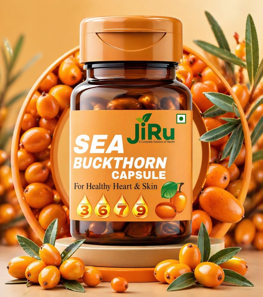 JiRu Sea Buckthorn Capsule for Healthy Heart & Skin, with Omega 3, 6, 7, 9