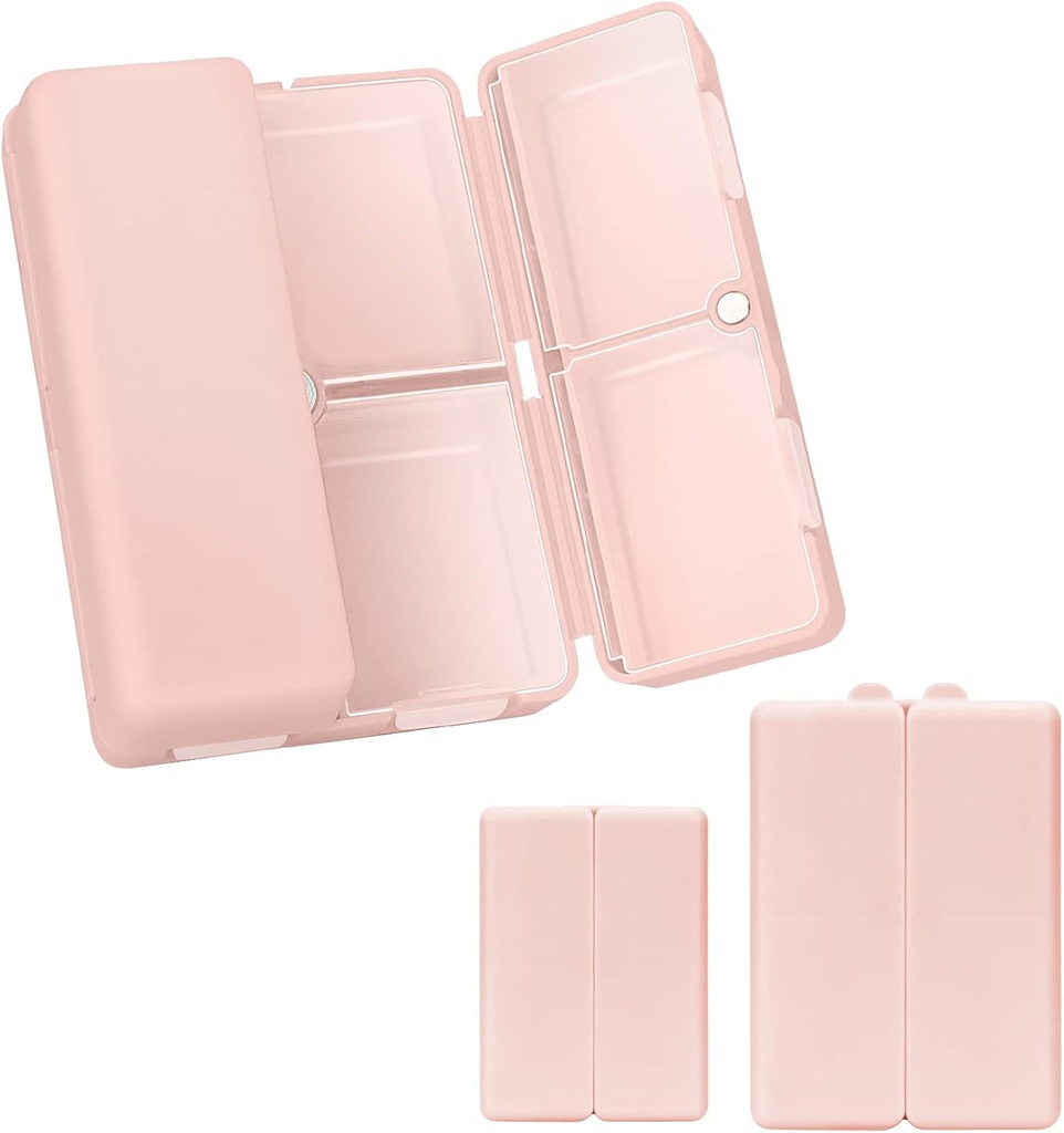 FYY 2 Pcs Daily Pill Organizer, 7 Komponenten Tragbare Pille Fall Reise Pille Organizer,[Folding Design] Pille Box für Geldbeutel, um Vitamine zu halten, Kaffee Leberöl, Ergänzungen und Medikamente-Pink