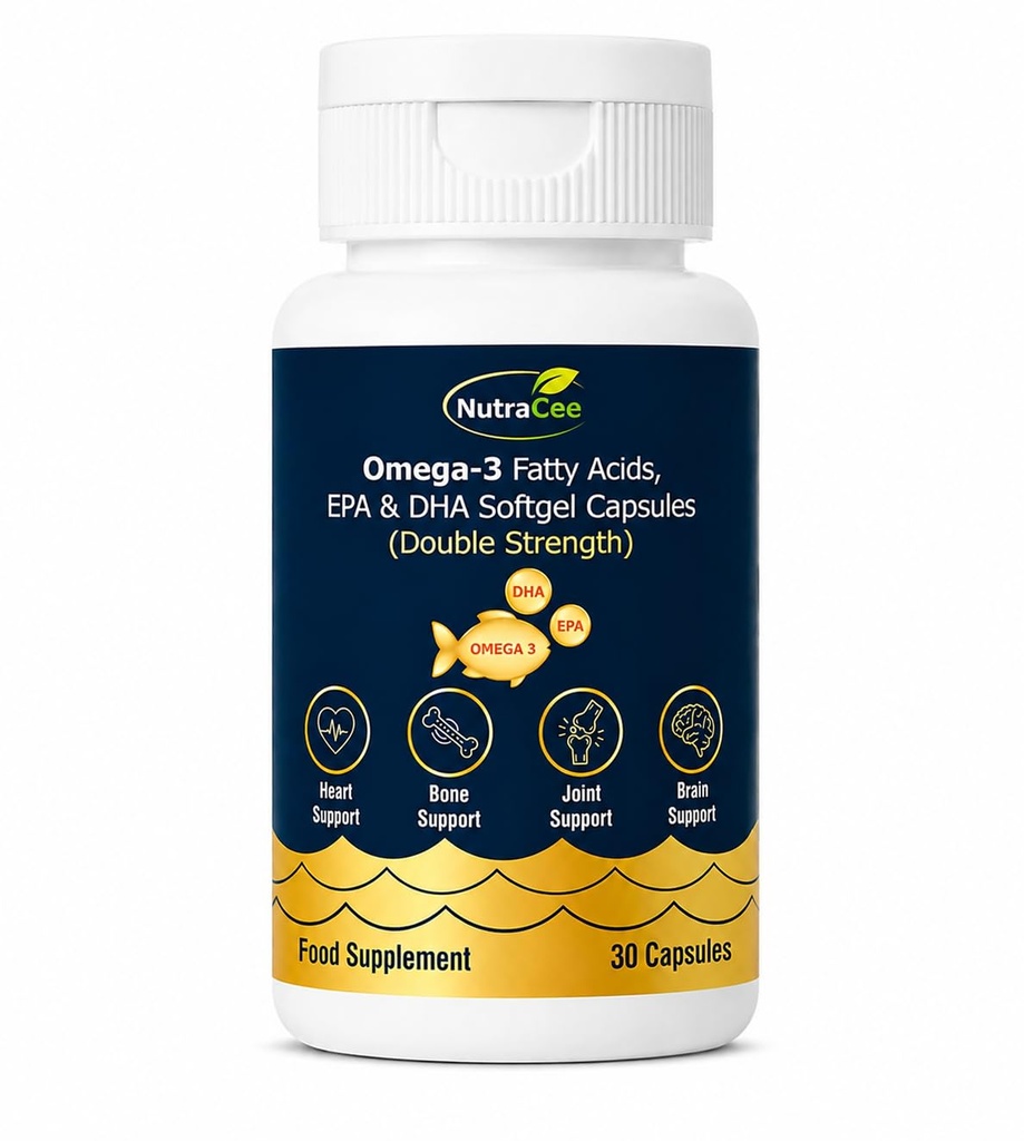 Omega-3 Fish Oil So􀅌gel Capsules | EPA 360mg & DHA 240mg | Double Strength Formula | Supports Heart, Brain & Joint Health (30 Capsules)