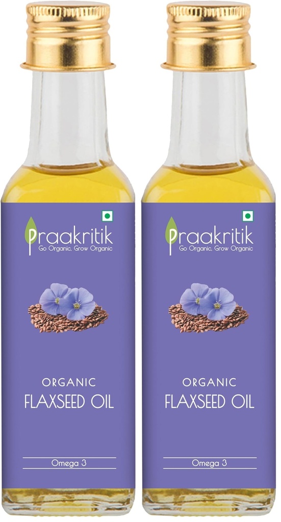 Praakritik Cold Pressed Flax Seed Oil 100ml, 100% Natural Flaxseed Oil for Daily Use, Ideal for Hair Care, Massage & Cooking, Til Oil Alternative (Pack of 2)