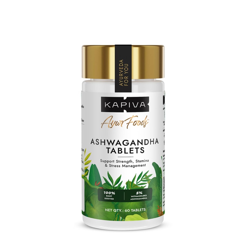 Kapiva Ashwagandha 250 mg Tablets | 5% Withanolides | 100% Root Derived | Stress Reliever | Enhances Strength & Endurance