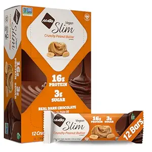 Burro di arachidi croccanti di cioccolato scuro di Nugo, 17g Proteine Vegan, 3g Zucchero, 7g Fibra, 180 Calorie, Carbi a bassa rete, Senza glutine, 12 Conte
