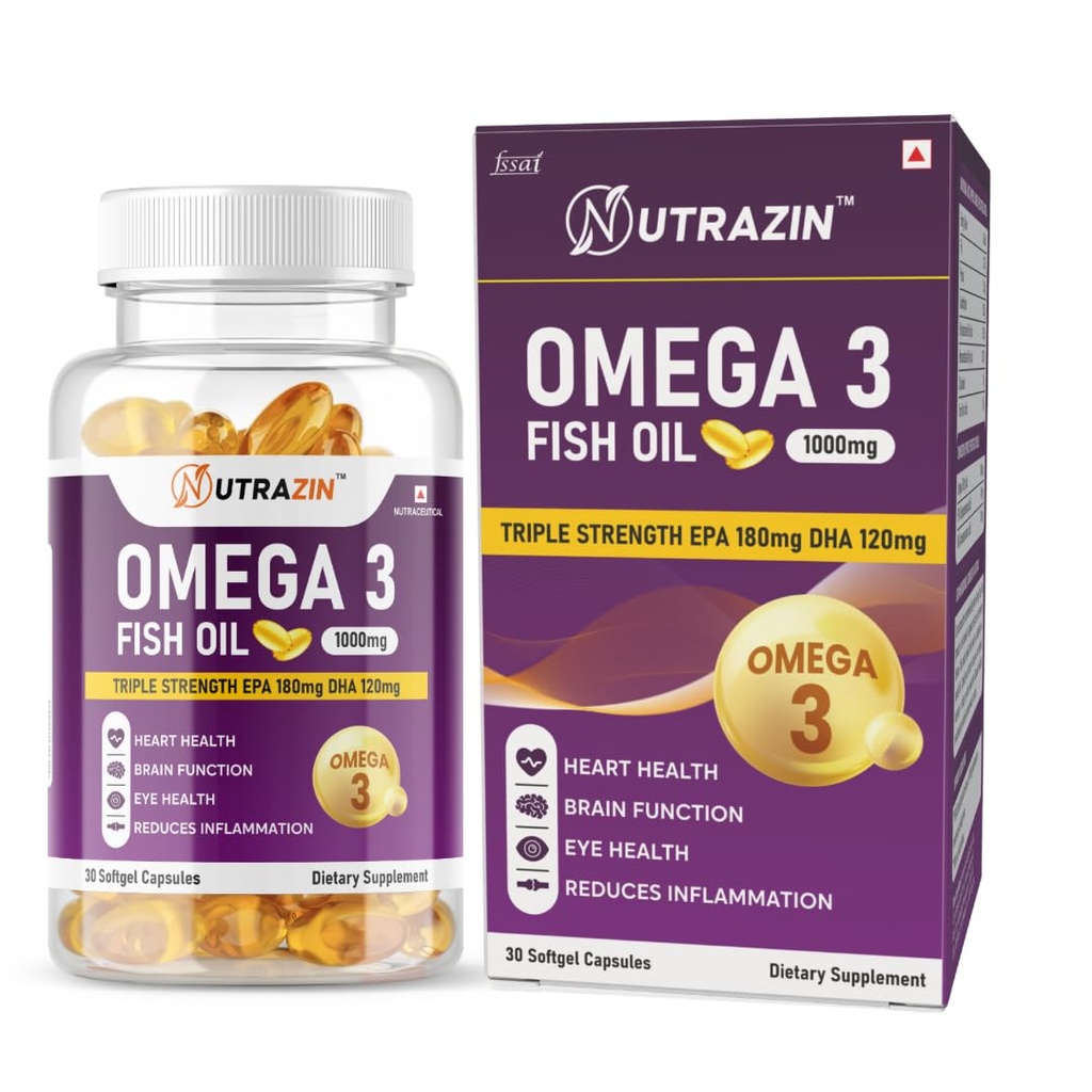 Omega 3 Capsules 1000mg Fish Oil Supplement for Men & Women | Omega 3 Fatty Acids for Heart, Brain, Joint & Skin Health | 30 Capsules