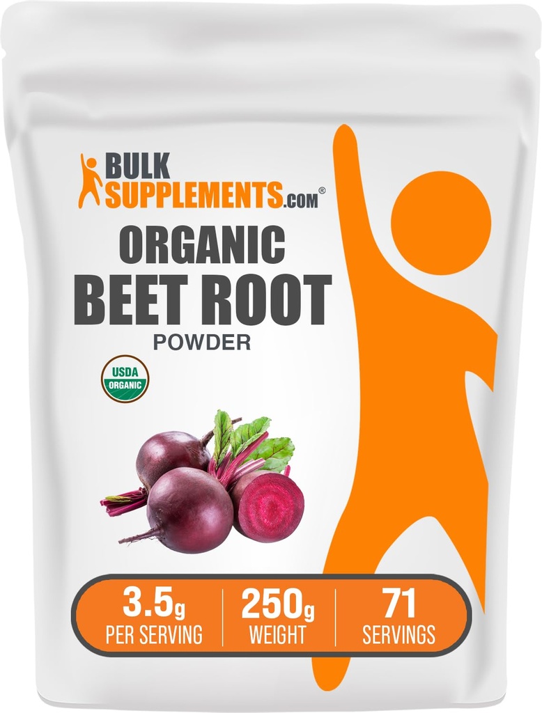 BulkSupplements.com Poudre de racine de betterave biologique - Supplément super-alimentaire, Supplément de racine de betterave - Sans végétalien et sans gluten, 3,5g par portion, 250g (8,8 oz) (paquet de 1)