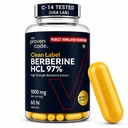 Clean Label Berberine HCl 97% | C-14 Tested Natural Origin | Studied Strength Berberine Supplements 1000mg - Support Blood Sugar, Lower Cholesterol, PCOS supplements - 60 Capsules