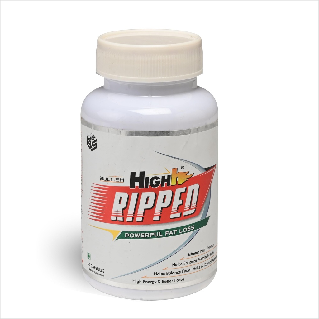 Bullish High Ripped Fat Loss Supplement, 60 Capsules, Powerful Fat Burn Complex with L-Tyrosine and Niacin