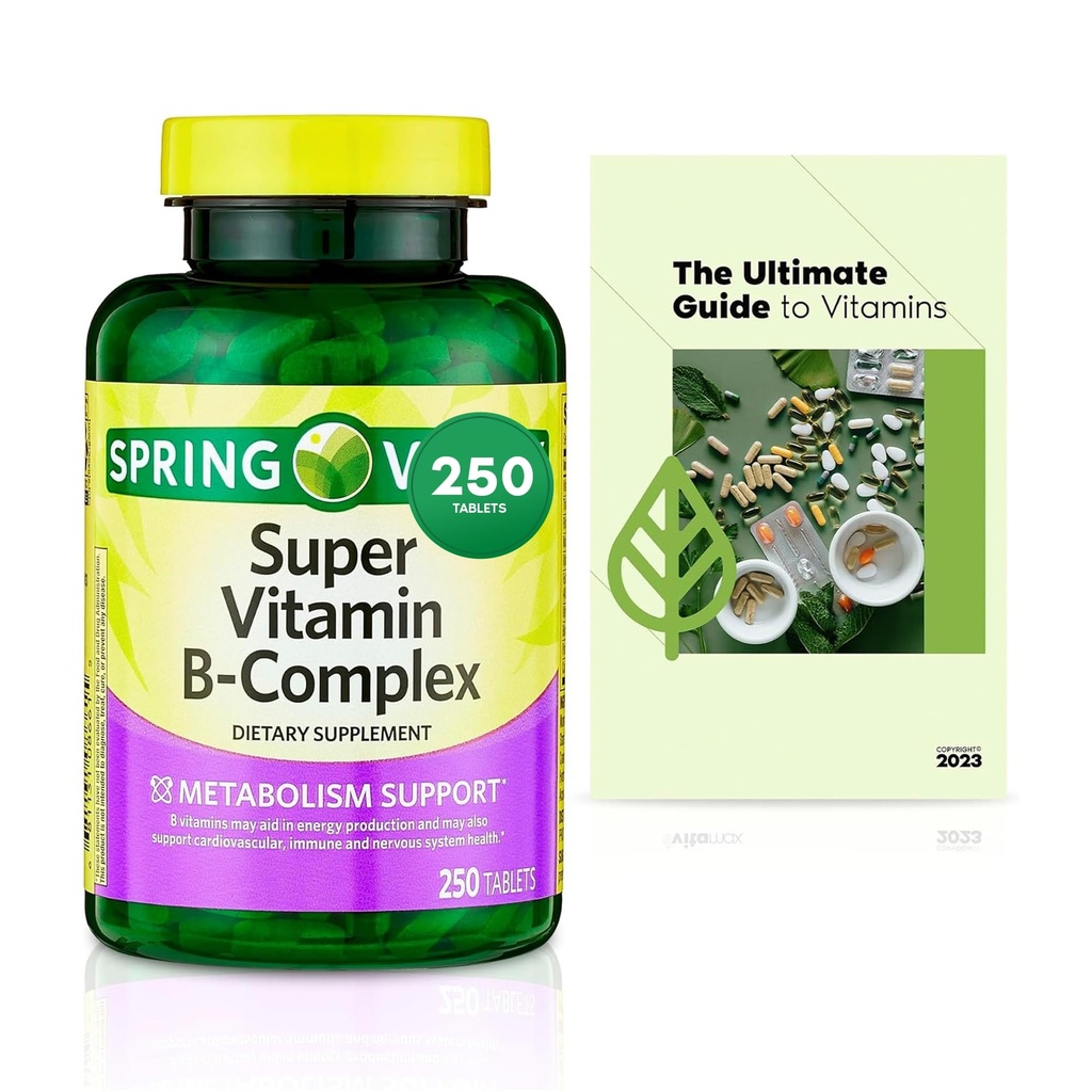 Sprin Val-Ley Super Vitamina B-Complex Tablets Dimensione del valore del supplemento dietetico, 250 conteggio (fornitura 8 mesi superiore) + Guida esclusiva della vitamina Vtmx (2 articoli)