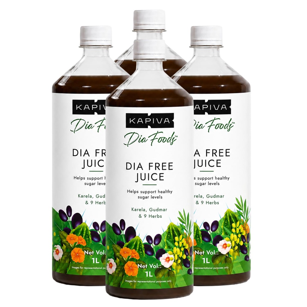 Kapiva Dia Free Juice, 4L | Scientifically designed formulation to support sugar levels | Karela, Vijaysar and 9 Herbs