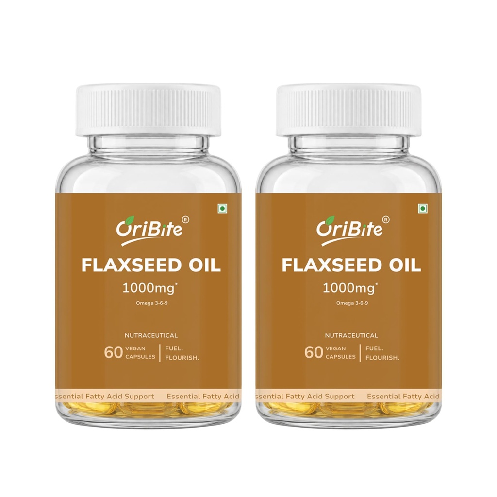 Omega 3-6-9 Capsules with Flaxseed Oil – Plant-Based Essential Fatty Acid Supplement – Daily Wellness Support 1000g (60 Count (Pack of 2))