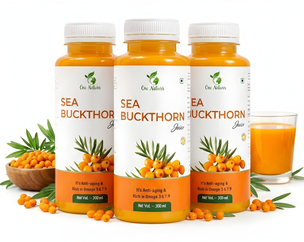 One Naturr - Sea Buckthorn Juice, Himalayan Berry Juice - 300ml, Anti-aging, Rich in Omega 3 6 7 9, Orange, Liquid Form, Gluten Free (3, 900 ml)