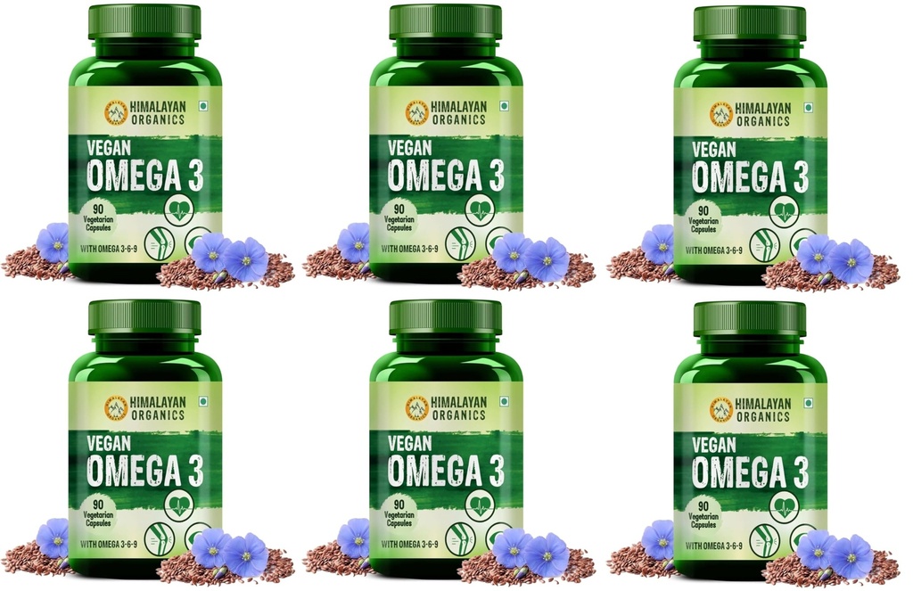 Himalayan Organics Plant-Based Omega 3 6 9 Supplement – Bulk Wholesale Pack for Muscle, Bone & Skin – 6 x 90 Veg Capsules (540 Total)