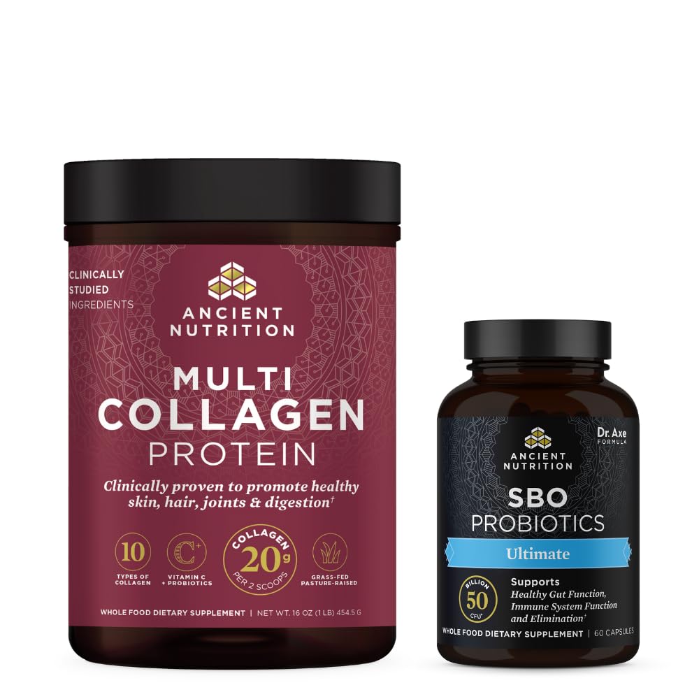 Antica Nutrizione SBO Ultimate Probiotics Capsule, 60 Conte + Multi Collagen Protein Powder, Unflavored, 45 Serve