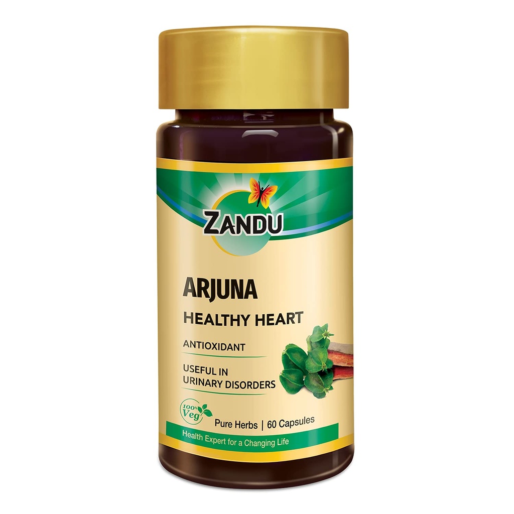 Zandu Arjuna Capsules - Helps to Maintain a Healthy Heart while Helping Keep Diabetes & Cholesterol Under Check, also Promotes Good Urinary Health - Pack of 60 Veg capsules