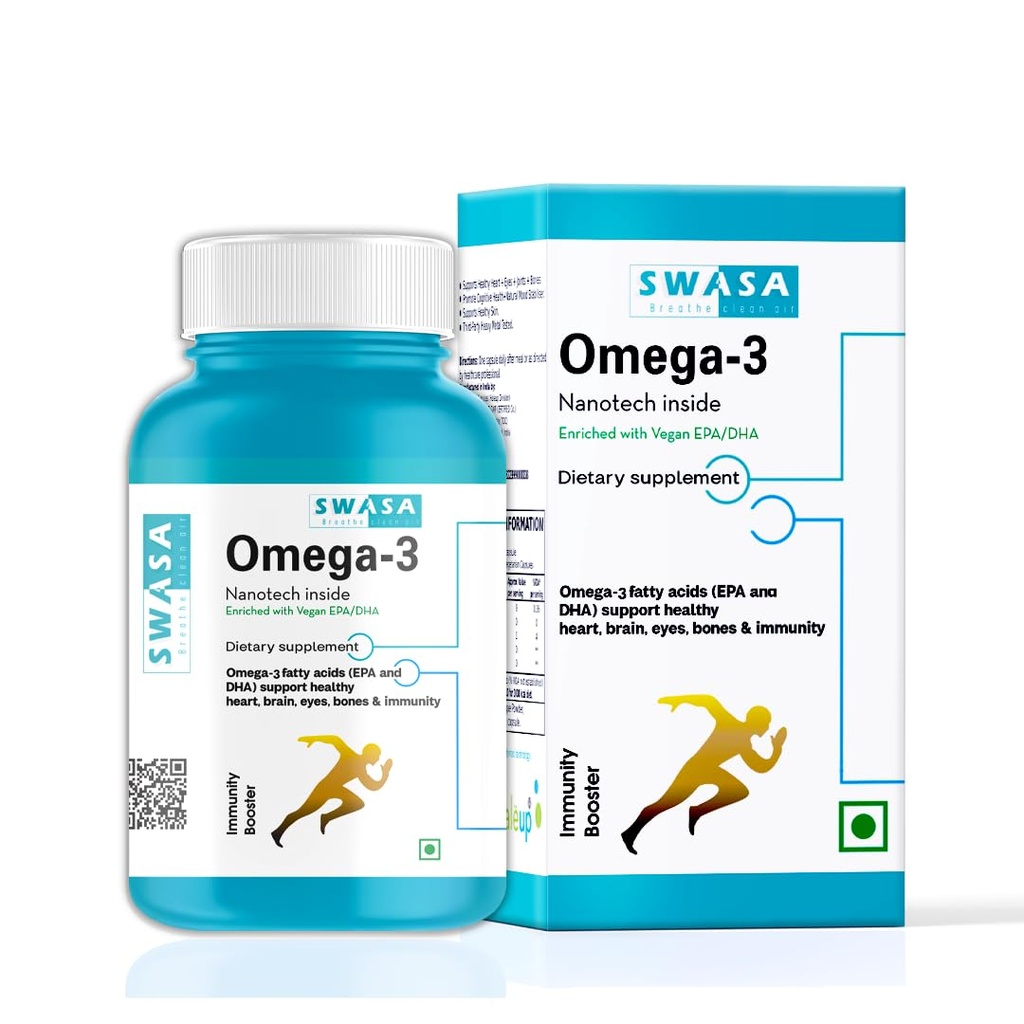 Swasa Haleup Vegan Omega 3 Capsules, 500 mg || Nanotech Inside II Enriched with EPA/DHA || Healthy Heart|| Brain|| Immunity ((Pack of 4))