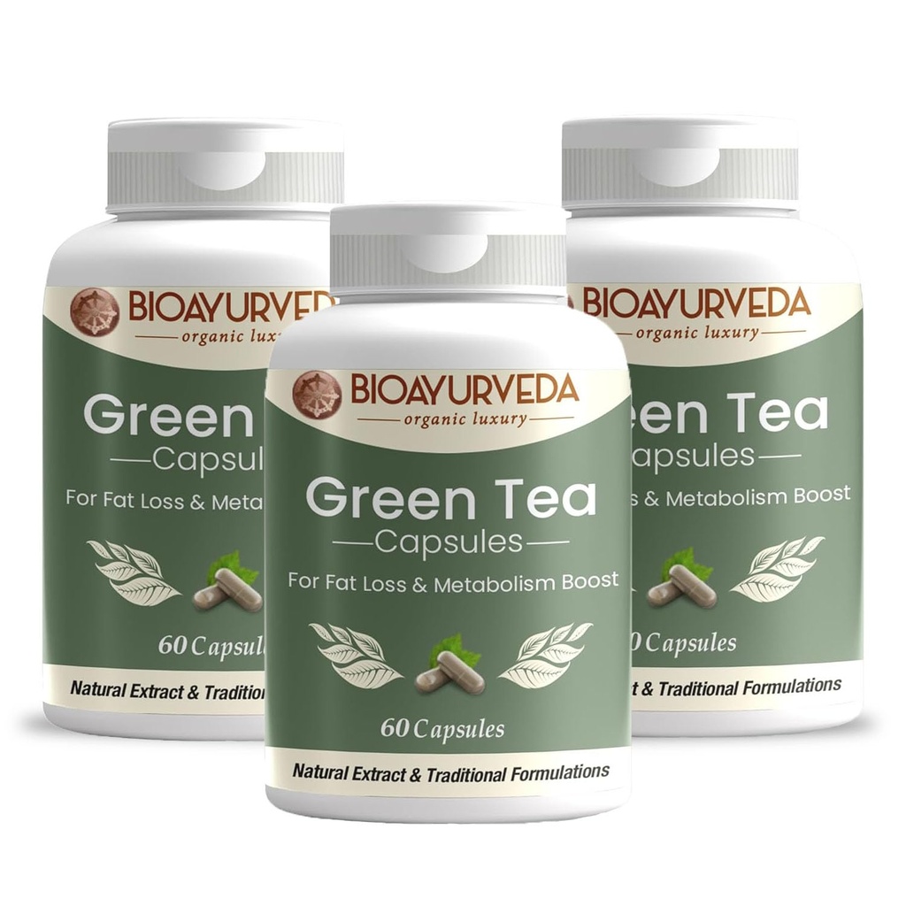 BIOAYURVEDA Green Tea Capsule for Fat Loss and Metabolism Boost, 60 Capsules (Pack of 3)