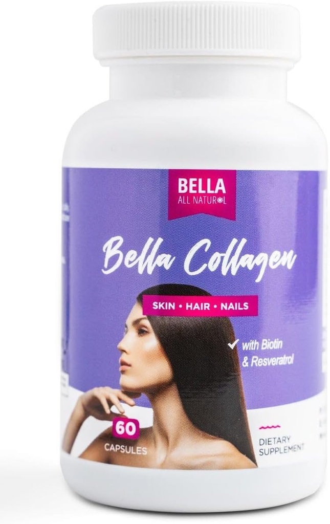 Bella All Natural Collagen Colageno, cheveux, peau et ongles, 60caps