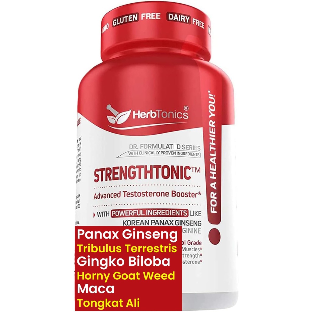 Supplément de soutien à la testostérone Herboronique pour hommes - Panax coréen Ginseng & Tribulus Terrestris - soutient l'énergie saine, la force et l'endurance - 60 Capsules Vegan
